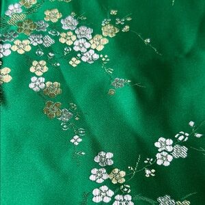 Green Floral Fabric with Gold and Silver Details  1 1/3 yds